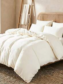 طقم غطاء لحاف من قطعتين - ملمس ناعم غطاء لحاف 200x220 سم وغطاء وسادة & 160*200 - أبيض كريمي - مشاهدة 1