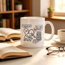 11oz Two‑Tone Ceramic Coffee Mug, Funny Book Lover Cartoon Graphic Cup, Microwave Dishwasher , Humorous Reading Themed Birthday Holiday Gift For Bookworms Readers Bibliophiles - Multicolor - View 1