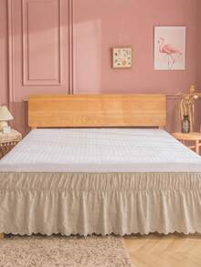 1pc Solid Beige Bed Skirt With Asymmetrical Cut Ruffle Hem, Minimalist Daily Fresh Natural Cute Classic Style, Polyester Fiber Comfortable Breathable All-Season, Suitable For Bedroom Scene, Home Decor, Cozy Bedding - Camel - View 9