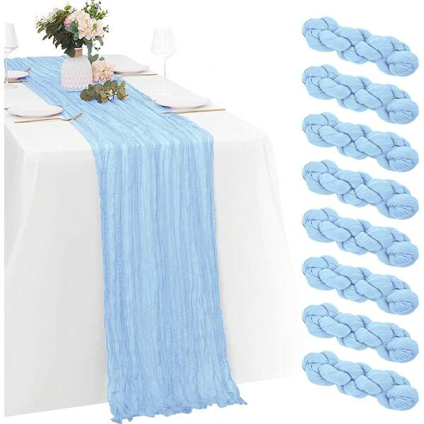 Blue Cheese Fabric Table Runner, Gauze Table Runner, Easter Cheese Fabric Tablecloth, Country Transparent Tablecloth, Suitable For Wedding, Birthday Party, Dining Table Decoration