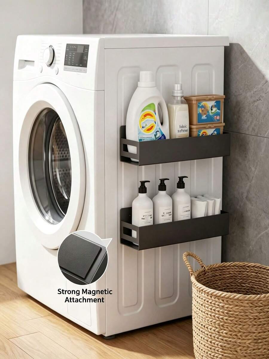 1PC Metal Magnetic Storage Rack, Kitchen Organizer, Wall Mounted No-Drill Shelf, Strong Magnetic Hanging Rack For Refrigerator,Washing Machine,Kitchen & Bathroom,Space Saving Multi-Purpose Storage,Home Organization,Housewarming,Christmas,Holiday Gift