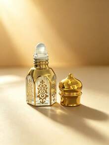 1 buah Botol Roll On Kaca Emas Motif Arab Vintage, Botol Roll On Parfum Attar Minyak Esensial Kosong yang Dapat Diisi Ulang, Botol Penyimpanan Sampel Kosmetik Portabel untuk Perjalanan dengan Tutup Emas - MultiWarna - View 3