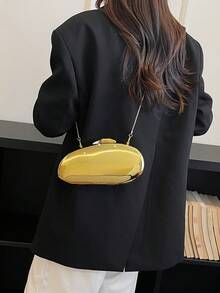 Women's Evening Clutch, Solid Color Hard Shell, Dual-Tone Metal Clasp, Detachable Chain Strap, Fashionable Portable Hard Shell Handbag, Suitable For Wedding Party Ball - Gold - View 3