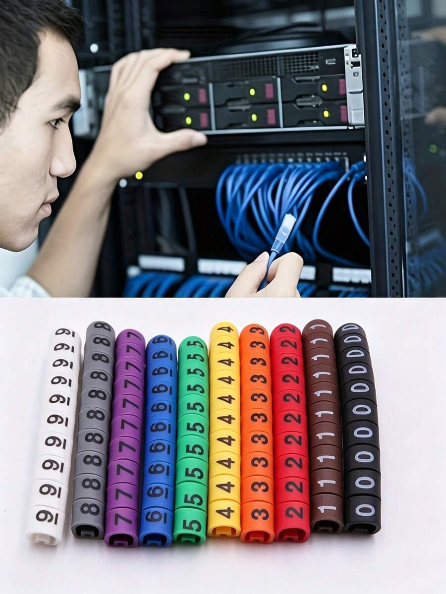 100pcs Cable Marker Kit, Cable Management Sleeves, Colored Wire Numbering Tubes, 0-9 Number Wire Labels And Clip-On Wire Markers, Suitable For 1.5mm²/2.5mm²/4mm²/6mm² Wires, Flame Retardant PVC Cable Identification