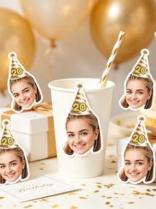 UNICCUT Customized Luxury Birthday Hat With Photo & Age Sticker, Personalized Face Photo Label Sticker, Birthday Party Decoration Gift Card, Prom, Birthday Party Decor, Holographic - Multicolor - View 5