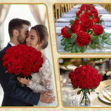 1/12/24Pcs Artificial Velvet Silk Roses With Long Stems, Realistic Soft Touch Faux Flowers Bouquet, For Wedding Home Party Table Centerpiece Decor Valentine's Day Gift - Black/Red/Pink Available - Multicolor - View 6