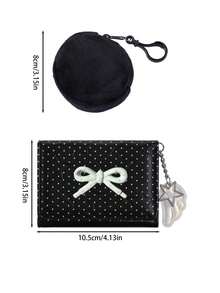 Cute Polka Dot 3-Fold Wallet With Bow Decor,Star Wing Charm,Portable Coin Purse & Card Holder,Compact Women's Short Purse,Daily Card Organizer - Multicolor - View 11