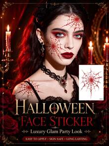 6pcs Halloween Red Cracked Temporary Tattoo Stickers, Spider Web, Veins And Broken Heart Body Stickers, Waterproof Long-Lasting Fake Tattoo Set, Suitable For Halloween Party, Cosplay, Costume Party And Makeup - Multicolor - View 4