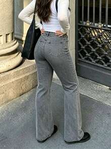 Plus Size Casual Flared Jeans, Elegant Fashionable Outdoor,Halloween, New Year, Country Fall - Grey - View 5