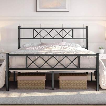 Metal Bed Frame Twin Black With Head/Footboard Easy Assembly |   Silent Anti-Slip/Stable Support/Large Underbed Storage/Easy Assembly/Box Spring Free/Sturdy Lightweight/Multi-Scene Fit