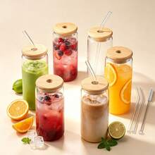 24pcs/Set Glass Cups With Lids And Straws, 16oz Glass Coffee Cups, Iced Coffee Cups With Lids And Straws, Suitable For Home Gatherings, Parties, Weddings And Mother's Day Gifts - Clear - View 11