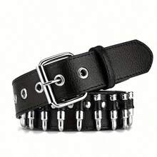 1pc Men's Multi-Color Glitter Star Element Street Hip-Hop Punk Fashion Y2K Belt - Black and Silver - View 4