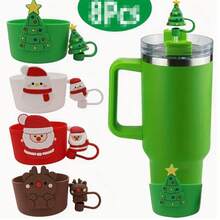 Christmas Tree Cup Decoration Set, Includes 2 Holiday Accessories, Designed For 30Oz And 40Oz Cups, With 10mm Silicone Straw Cap And Protective Sleeve - View 1