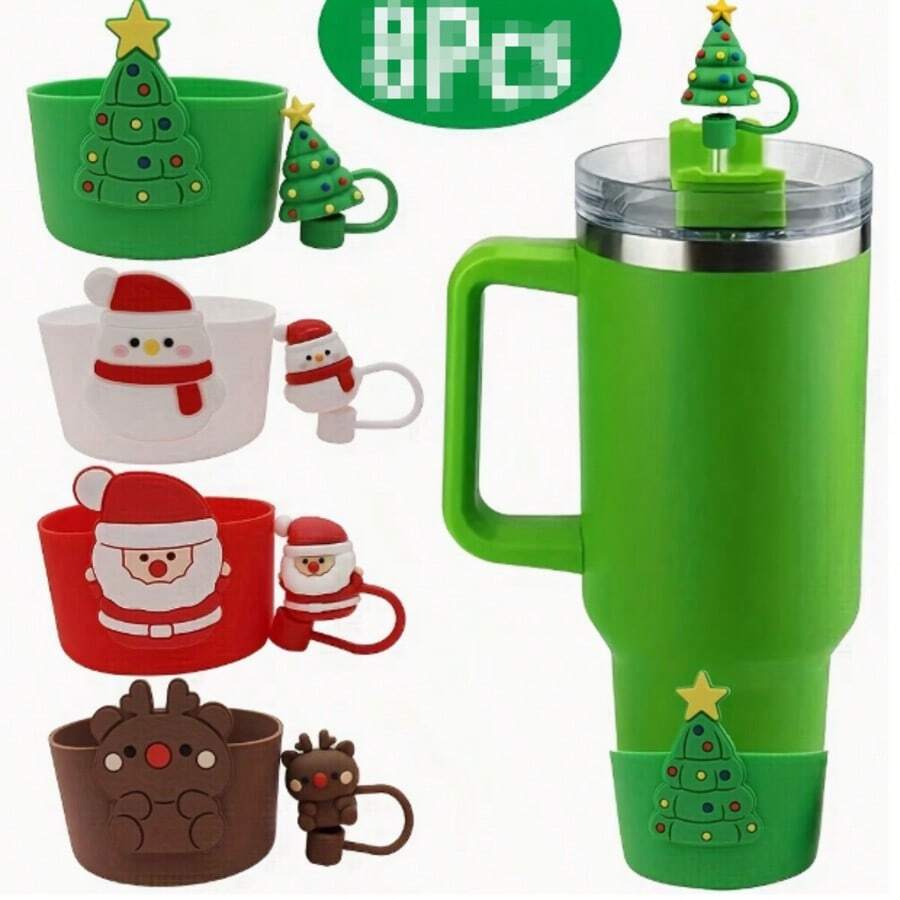 Christmas Tree Cup Decoration Set, Includes 2 Holiday Accessories, Designed For 30Oz And 40Oz Cups, With 10mm Silicone Straw Cap And Protective Sleeve - View 1