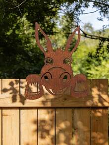 Rusted Metal Donkey Head Garden Stake/Fun Farm Animal Wall Decor For Outdoor Rustic Style (Suitable For Yard, Fence, Patio And Lawn)/Rusted Metal Donkey Garden Stake/Rustic Farm Animal Fence Decoration - C - View 2
