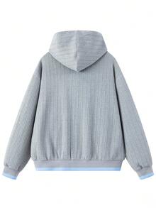 Jaket Berkerudung Ritsleting Warna Polos NBCT untuk Wanita, Tersedia Berbagai Pilihan Warna, Gaya Fungsional, Potongan Longgar, Jaket Olahraga Serbaguna untuk Aktivitas Luar Ruangan - Grey - View 3