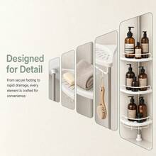 Bathroom Corner Shower Caddy, 4-Tier Tension Pole Storage Rack With Hooks, Rust-Proof White, No Drilling Required, Height Adjustable, Stable Load-Bearing, Large Capacity Multi-Layer Storage, Hooks For Bath Sponges And Washcloths, Suitable For Bathroom Shower Corner And Toilet Side, Organizes Shampoo, Body Wash And Toiletries, Moisture-Proof And Rust-Proof, Wall-, Universal Bathroom Corner Storage Rack For Home And Rental - White, Four-layer Retractable - View 7