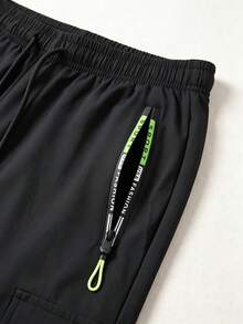 Celana Jogger Kargo Kasual Wanita dengan Tali Pengikat, Ringan dan Bernapas, Dirancang dengan Kantong Kapasitas Besar, Warna Hitam - Hitam - View 4