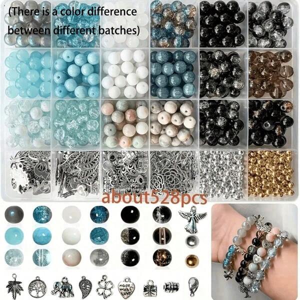 Cuentas de vidrio grandes de 8mm estilo bohemio, kit de accesorios para joyería hecha a mano, para hacer pulseras, collares, aretes y cadenas de teléfono DIY, materiales de cuentas de vidrio DIY hechas a mano (pueden existir diferencias de color entre diferentes lotes de cuentas, por favor consulte el producto real)