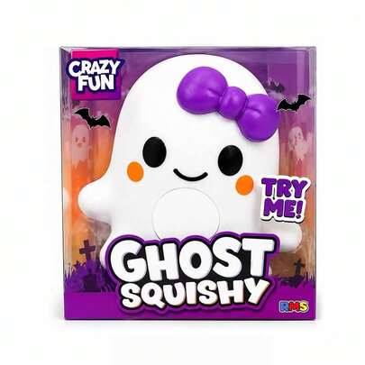 1pc Giant Funny Ghost Squishy Toy, White And Purple Bow Set, Cute Stress Relief Squeeze Toy For Kids, Halloween Decoration And Gift Choice, Holiday Gift [Style And Packaging Randomly Shipped]