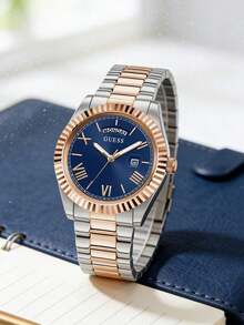 Jam Tangan Quartz Mewah Pria GUESS, Tampilan Tanggal dan Hari, Tali Stainless Steel Dua Warna, Tahan Air 50M, GW0265G8 - Perak - View 16