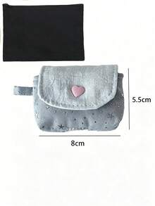 12/1pc Aesthetic Pastel Fabric Wireless Earphone Protective Case With Star Sequin Pattern And Heart-Shaped Snap Button, Mini Earphone Storage Bag, Portable Key And Coin Organizer, Suitable For University, Office, Daily Use, All Seasons - Multiple Colors and Styles - View 12