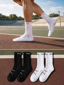 Professional Mid-Calf Sports Socks For Men And Women, Thick Terry Sole, Shock-Absorbing, Anti-Slip, Breathable Long Socks For Running, Fitness, Basketball - Multicolor - View 1