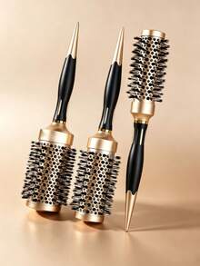 Gold Pointed Tail Aluminum Tube Ceramic Round Brush, For Styling, Volumizing And Curling; Heat-Conductive And Air-Purifying Hair Brush - Multicolor - View 3
