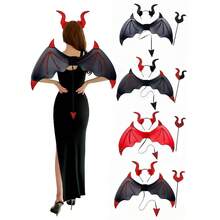 3pcs/Set, Fashion Creative Halloween Party Devil Wings, Costume Party Performance Props Devil Horns, Suitable For Women's Devil Wings Costume Devil Wings Headband Set Party Supplies - A - View 8