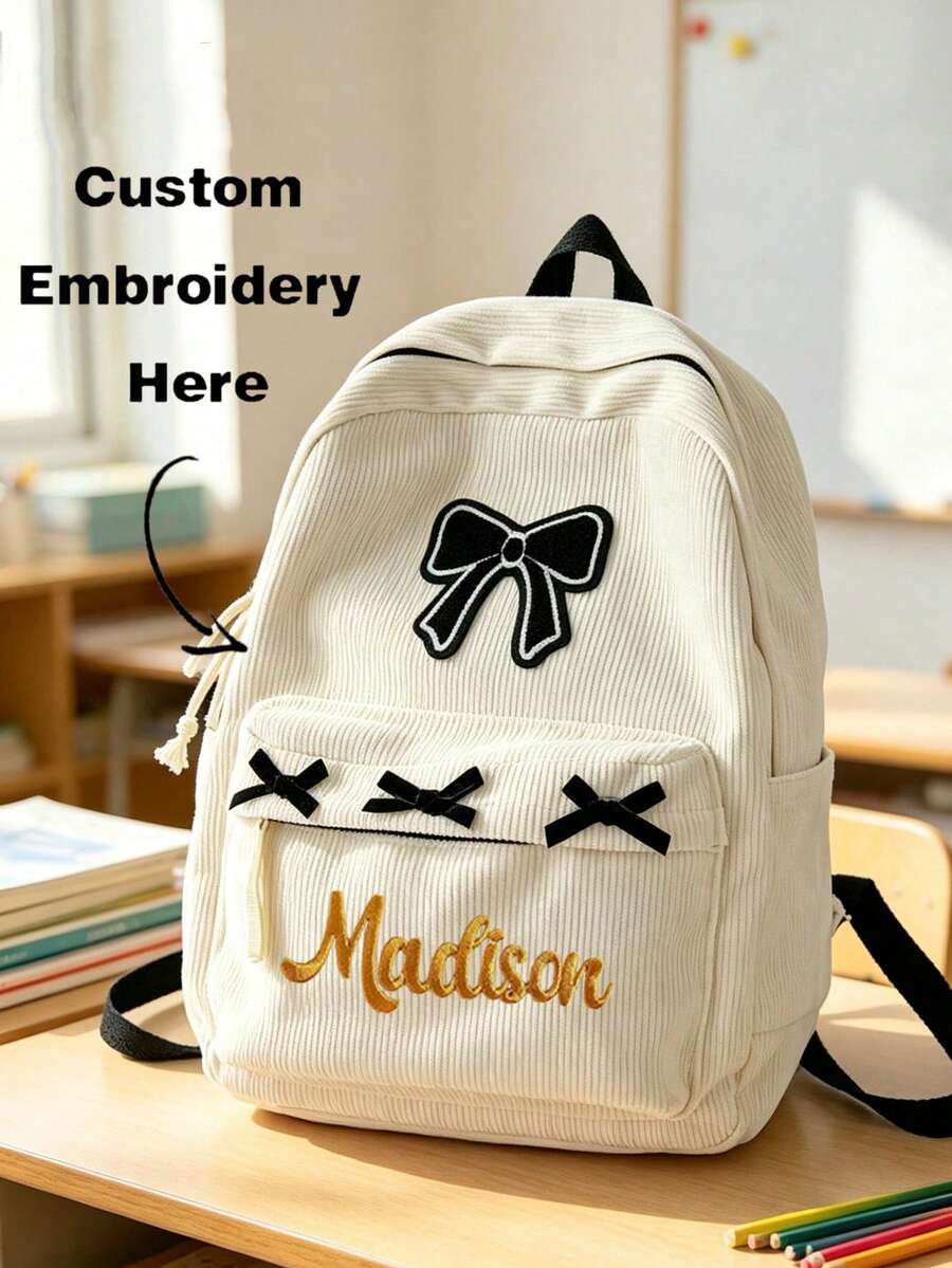 Embroidered Customization, Personalized Your Name, Cute Personalized Backpack, Dinosaur Cartoon Backpack, Multi-Functional Fashion Casual Travel Bag, Multi-Purpose Canvas Storage Bag - Multicolor - View 1