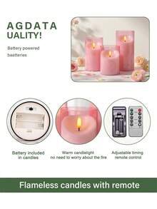 3pcs Flameless Candle Lights Set With Timer Remote Control, Battery Operated Pink Cup Candles, Suitable For Christmas, Halloween, Valentine's Day, Gifts, Presents, Birthday, Wedding, Dining Table, Party - Pink - Warm Light - View 8