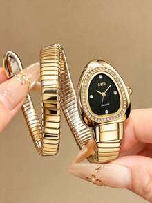 gedi 1 buah Jam Tangan Gelang Wanita Berbentuk Ular, Jam Tangan Quartz Merek Ternama - Hitam - View 13