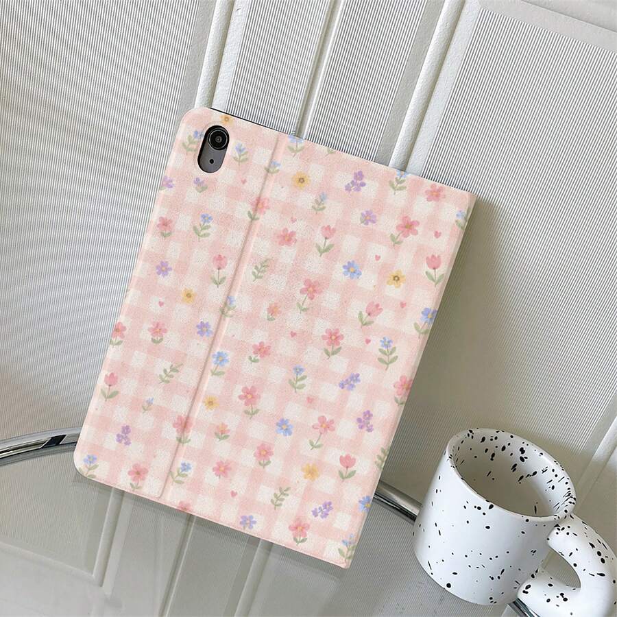 1件粉色格紋花卉多色平板保護殼，相容 iPad Air 6/5/4 &10 (10.9 吋)/Pro 2024、Air M3/A16 2025，相容 Galaxy Tab S9 FE/S8 Plus/S7/S10，相容 OPPO Pad，相容 MatePad，相容 Vivo Pad，相容 Honor Pad，相容 Xiaoxin Pad