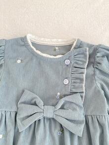 Infant & Toddler Spring/Autumn Embroidered Bow Long Sleeve Korean Style Girls Bodysuit - Dusty Blue - View 4