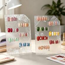 1pc Shell Texture Nail Art Display Stand, Large Capacity Fake Nail Sample Storage Rack, Floral Pattern Transparent Display Board, Nail Color Card Manicure Photography Prop Background Board - Multicolor - View 3