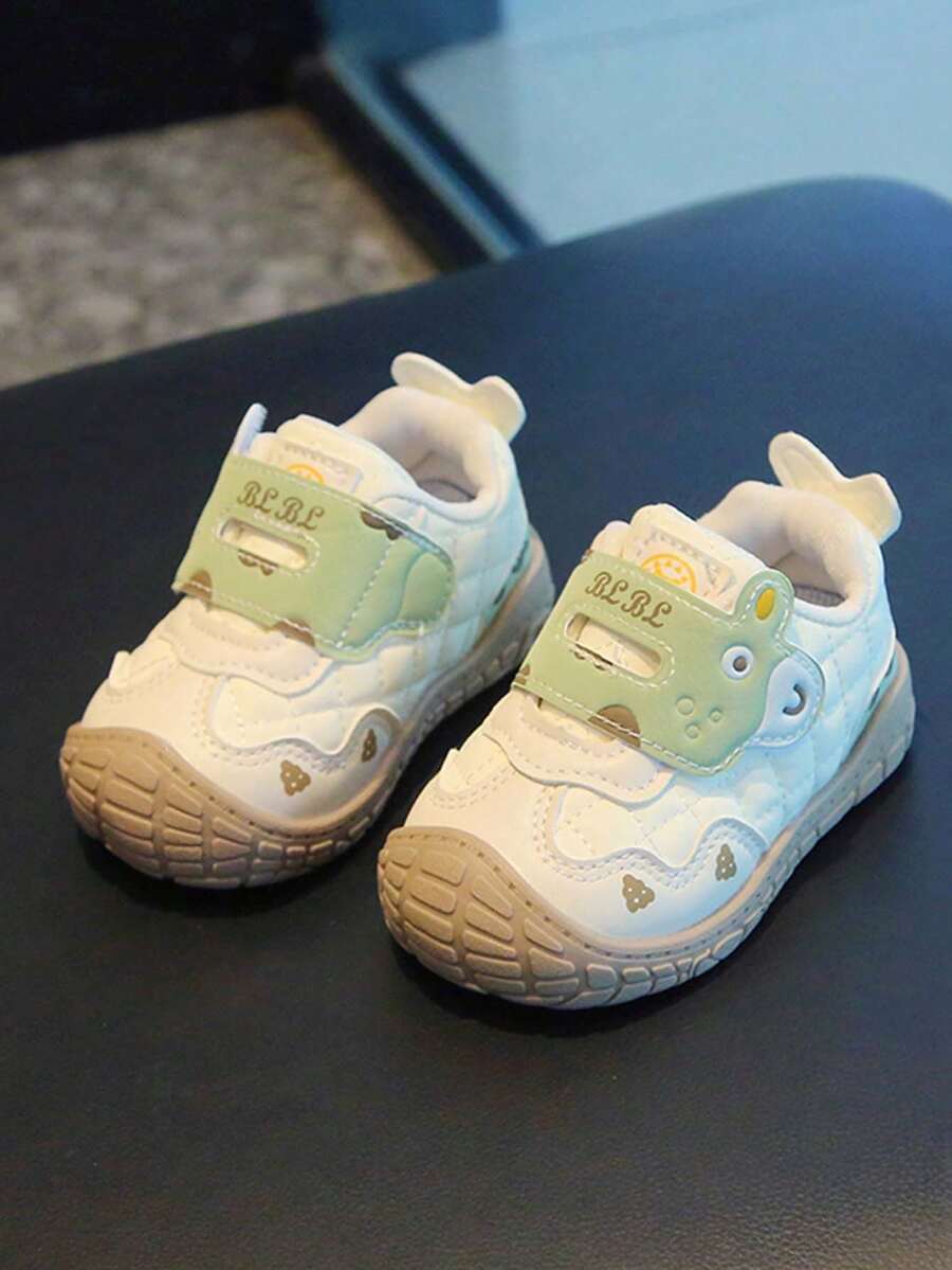 1 Pair Baby Cartoon Hook & Loop Walking Shoes, Non-Slip Soft Sole, Unisex Toddler Casual Shoes, All Season - Green - View 1