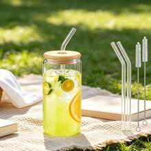 24pcs/Set Glass Cups With Lids And Straws, 16oz Glass Coffee Cups, Iced Coffee Cups With Lids And Straws, Suitable For Home Gatherings, Parties, Weddings And Mother's Day Gifts - Clear - View 1
