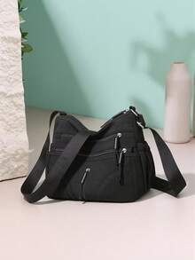 1pc Women's Elegant Solid Color Nylon Fabric Multi-Pocket Crossbody Bag, Minimalist Lightweight Design, Suitable For Shopping, Outdoor, Vacation, Commuting, Work, High-End Mommy Bag - Multicolor - View 17