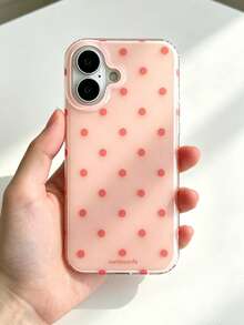 時尚手機殼，極簡可愛設計，黑白波點圖案，相容 iPhone 11 至 17 系列，包含 Pro Max 版本。（3D 效果圖以實品為準，表面微粒請謹慎購買，手機殼側面有均勻透明邊框） - 蜜桃粉 - 查看 2