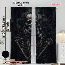 2 Panel Tirai Motif Tengkorak Mawar Gaya Gotik Gelap, Tirai Dekoratif Penyaring Cahaya dengan Kantong Batang, Tirai untuk Ruang Tamu, Tirai untuk Kamar Tidur, Dekorasi Ruangan, Tirai Musim Gugur untuk Ruang Tamu, Dekorasi Halloween, Gaya Musim Gugur - WSJ-268 - View 11