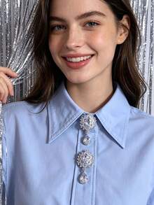 1pc/2pcs Elegant Diamond Shirt Button Cover, Clip-On Button Cover, Fashion Crystal Cufflink Cover - Silver - View 3