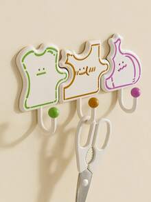 3pcs Kitchen Adhesive Hooks No-Drill Wall Mounted Organizer With Onion Ginger Garlic Design, Waterproof Storage Solution For Home Bathroom Bedroom Decor Accessories - Multicolor - View 3