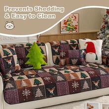 1pc Christmas Reindeer & Christmas Tree Patchwork Sofa Cover, Soft & Comfortable, Easy To Install, Non-Slip & Durable, Pet Stain Resistant, Suitable For 1-4 Seater Sofa, All Season Use, Living Room Bedroom Study, Machine Washable, Enhance Home Happiness - Purple - View 6
