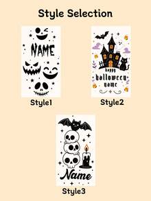 4-40PCS Custom Halloween Temporary Tattoo, Personalized Name Fake Tattoo Sticker, Spooky Ghost Bat Haunted House Style, Customized Body Tattoo For Halloween Party, Customizable Costume Accessory, Halloween Favor, Unique Holiday Gift, Halloween Gifts - Black and White - View 3