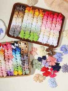 24pcs Full Color Ribbed Bow Hair Clips, Minimalist Gentle Non-Damaging Hair Accessories, Daily Atmospheric Headwear - Mixed color - View 5