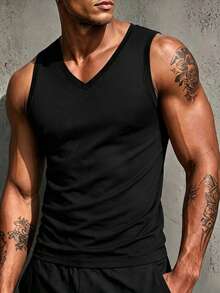 ZYNTH BALENO Men's Summer Casual V-Neck Sleeveless Vest, Suitable For Gym, Sports, Cycling, Running - Black - View 7