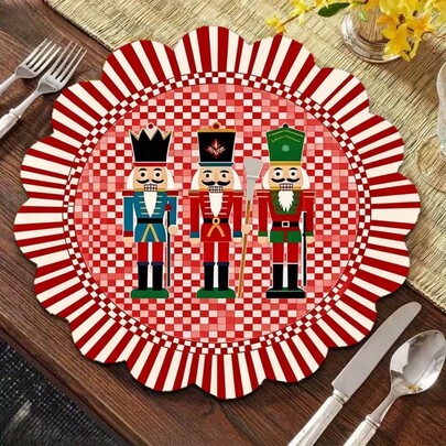 1/2/4/6/8 Linen Placemats, Walnut Clips, And Red Vertical Stripe Design, Durable Indoor And Outdoor Holiday Placemats, Suitable For Kitchen, Dining, And Christmas Party Decoration, Holiday Themes, And Home Decor.