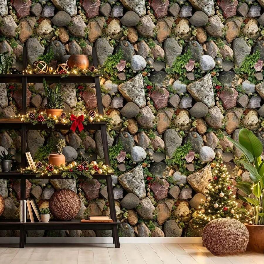1 Roll Self-Adhesive Stone And Floral Pattern, Rental-Friendly Premium PVC Wallpaper Contact Paper, Modern Vintage 3D Effect, Easy To Install Wall Covering, Suitable For Bedroom, Living Room, Accent Wall, Furniture Refurbishment, Rental Home Decor, All Season Use, Christmas Decoration.