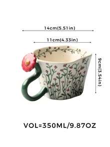 DearDali 1pc Hand-Painted Vine & Floral Ceramic Mug With 3D Flower Handle And Wavy Rim, French Vintage Pastoral INS Style Coffee Cup For Tea, Latte, Milk, Juice, Home Afternoon Tea, Creative Holiday Gift - Multicolor - View 6