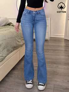 MYOURSA Low Waist Flared Jeans Y2K Stretch Bell Bottom Denim Pants Women's Campus Summer Casual Daily Wear - Medium Wash - View 3
